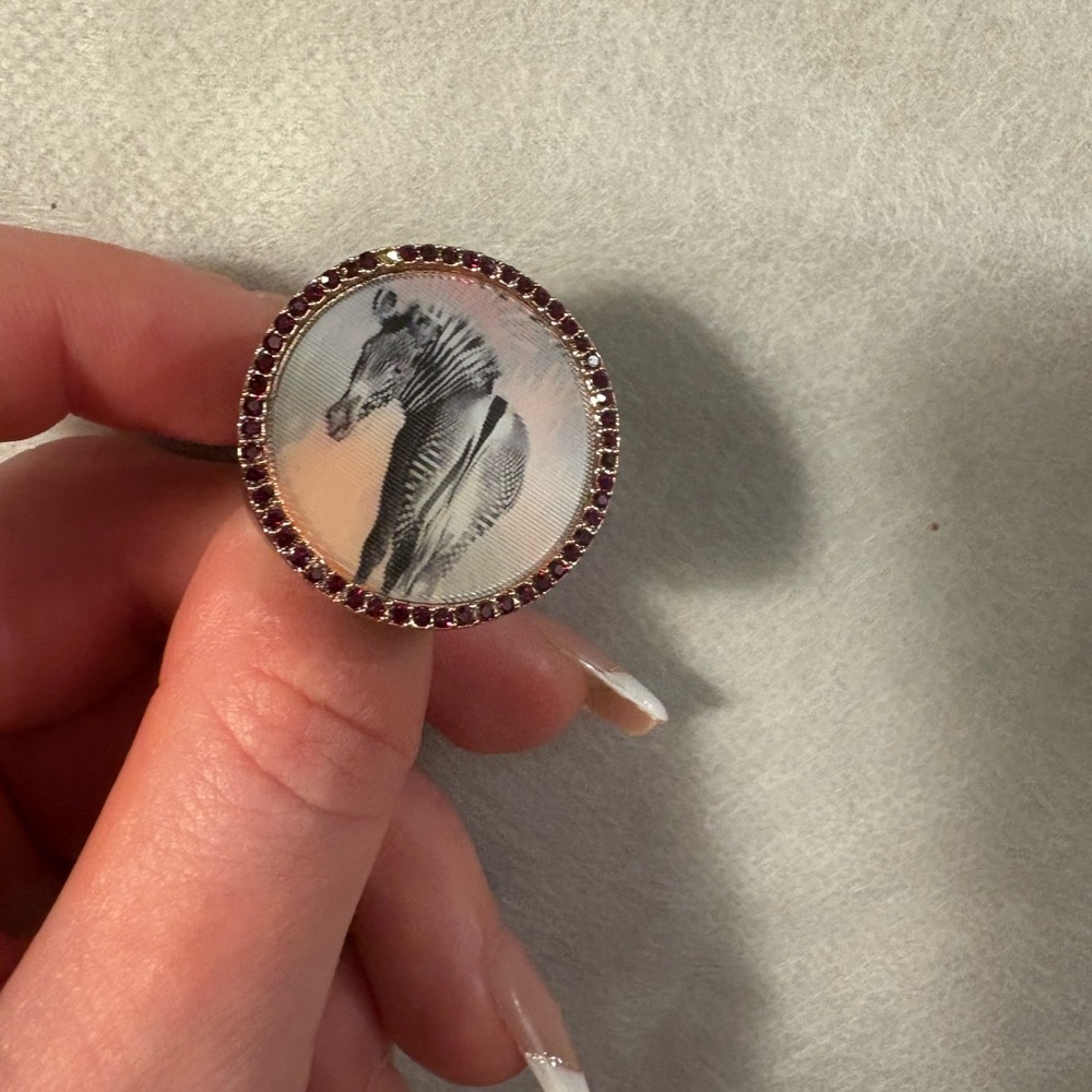 NWT Marc Jacobs Glossy Black Zebra hologram ring‎